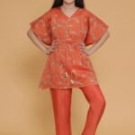 Saffron Handwork Tissue Kaftan with Pant