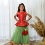Red and Marine green lehenga with Peplum Choli set