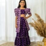 Purple Jacket with crop top and Sharara set
