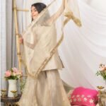 Beige grey Shimmer Tissue Sharara set with dupatta
