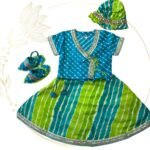 Blue and green leheriya Baby Girl Jaamna sets