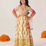 Yellow and white printed lehenga choli with dupatta