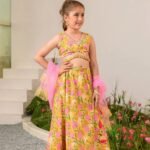 Mustard pink floral print Lehenga Choli set
