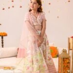 Off White and pink floral print Lehenga Choli set
