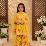 Red Floral print floral printed Kurti Sharara with Net dupatta